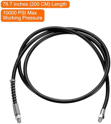 HARFINGTON Grease Gun Hose 78.7" 10000 PSI Spring Flex High Pressure Quick Release Grease Replacement with Coupler 1/8" NPT Threads for Grease Gun, Black