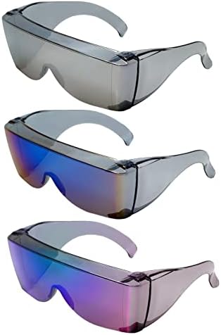 Calabria 3000 Fitover Safety Glasses with Uni-Lens – [Blue/Green/Silver Mirror - 3 Pack] Wrap Around Eye Protection | Anti-Fog Scratch Resistant | Protective Eyewear