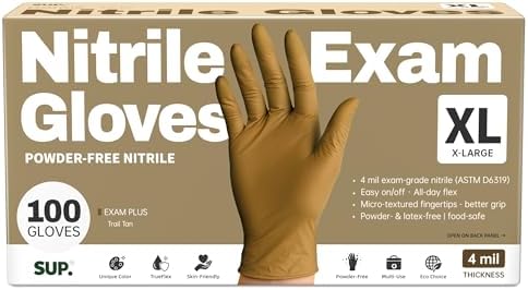 Supmedic SUP Exam Plus® Nitrile Gloves, Powder-Free Disposable, Trail Tan
