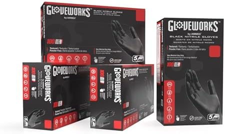 GLOVEWORKS Nitrile Gloves Disposable 5 mil Black Size Large 4 Boxes of 100