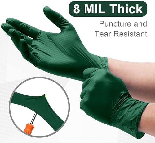 WECARE 8 Mil Nitrile Gloves - Heavy Duty Mechanic Gloves, with Diamond Grip - Powder and Latex Free Disposable Gloves