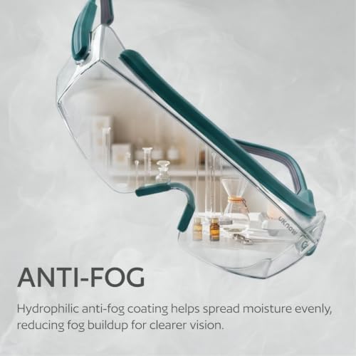 UKNOW Safety Goggles Over Glasses, Anti Fog Safety Glasses with Clear Wraparound Lens, ANSI Z87.1 Protective Eyewear