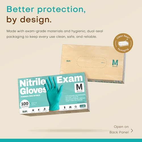 SUP Exam Plus® Nitrile Gloves, Powder-Free Disposable, Teal 100 Count