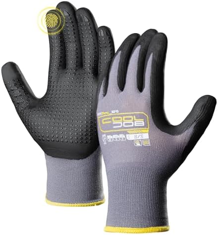 COOLJOB 3 Pairs Nitrile Rubber Dipped Safety Work Gloves with Grip Dots