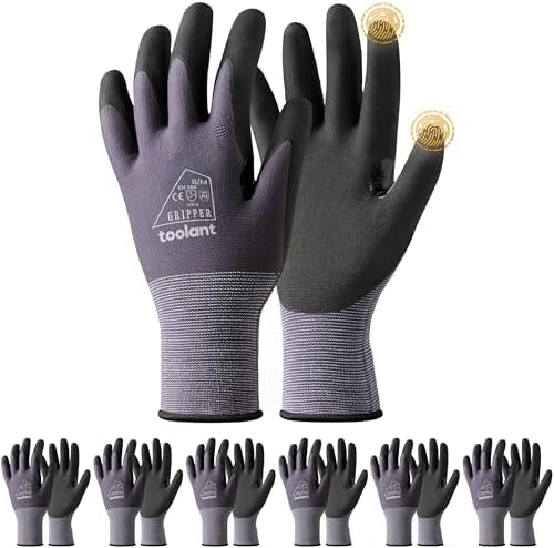 toolant Microfoam Nitrile Work Gloves with Grip, 6 Pairs, Gray, Medium