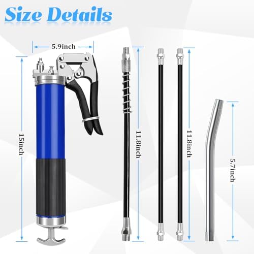 Car Grease Gun, 6000PSI Heavy-Duty Vehicle Pistol Grip Grease Gun Tool Kit, Greasing Kit with 12" Flex Reinforced Hose & Basic Couplers Extension Rigid Pipe, Universal Fit (Blue)