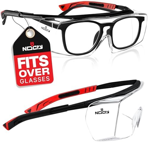 NoCry Safety Glasses Over Eyeglasses for Men and Women with Anti Scratch Lenses and Integrated Side Shields — Adjustable Temples with Anti-Slip Tips — 100% UV Protective Eyewear — ANSI Z87 Certified