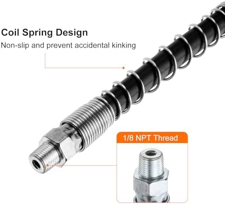 HARFINGTON Grease Gun Hose 78.7" 10000 PSI Spring Flex High Pressure Quick Release Grease Replacement with Coupler 1/8" NPT Threads for Grease Gun, Black