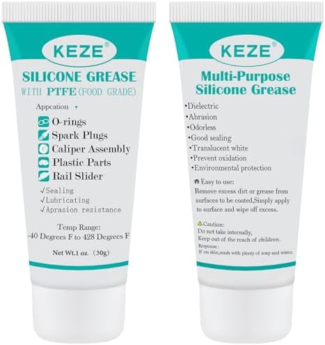 KEZE Silicone Grease Automotive PTFE Lubricant Sliding Glass Door Grease Tube 92003 Lube for Plumbing Faucet O Rings Plastic Parts Water Filter Window Track Rail 1 oz 2-Tube