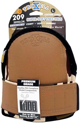 TROXELL USA Super-Soft Large Leatherhead Camouflage Knee Pads - Comfortable, Adjustable, Washable Kneepads