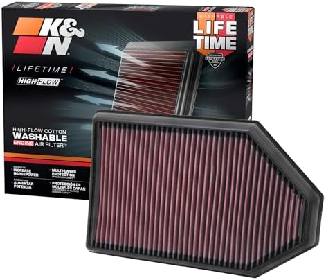 K&N High-Flow Original Lifetime Engine Air Filter: Increase Power: Premium, Washable: Compatible with Chrysler/Dodge: 300, Challenger, Charger, 33-2460