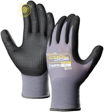 COOLJOB 3 Pairs Nitrile Rubber Dipped Safety Work Gloves with Grip Dots