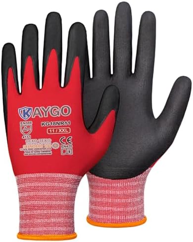 KAYGO Safety Work Gloves, MicroFoam Nitrile Coated, Men Women,KG18N
