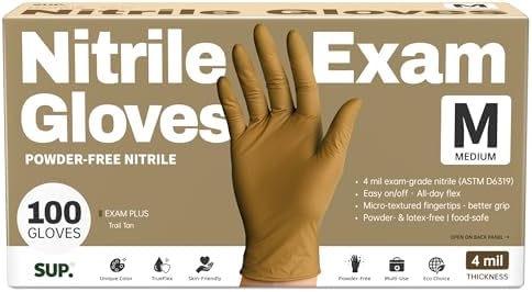 Supmedic SUP Exam Plus® Nitrile Gloves, Powder-Free Disposable, Trail Tan