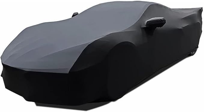 SR1 Performance USA C8 Corvette Indoor Car Cover – Custom Fit Stretch Satin Ultraguard, Soft Paint Protection Against Dust & Scratches for 2020–2026 Stingray, Z51, Z06, E-Ray (Gray/Black)