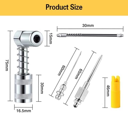 17 Piece Grease Gun Accessory Kit, Quick Connect Grease Coupler Set with 90° Adapter, 12 Inch Spring Flex Hose, Grease Zerk Fittings & Cleaning Tool, Universal for 1/8" NPT Grease Guns