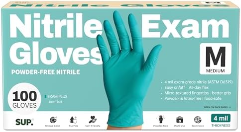 SUP Exam Plus® Nitrile Gloves, Powder-Free Disposable, Teal 100 Count