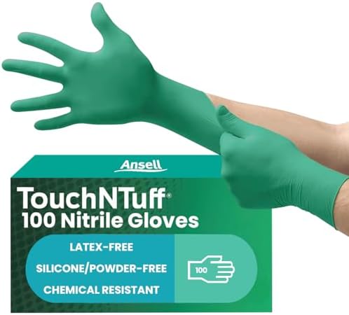 TouchNTuff 92-600 Nitrile Gloves - Disposable, Chemical Splash Resistant, Size Large.