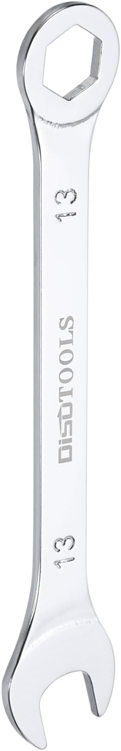 HARFINGTON Thin Combination Wrench Metric 13mm 6-Point Ended Box 15 Degree Offset Open End CR-V Chrome Plated Steel, Silver