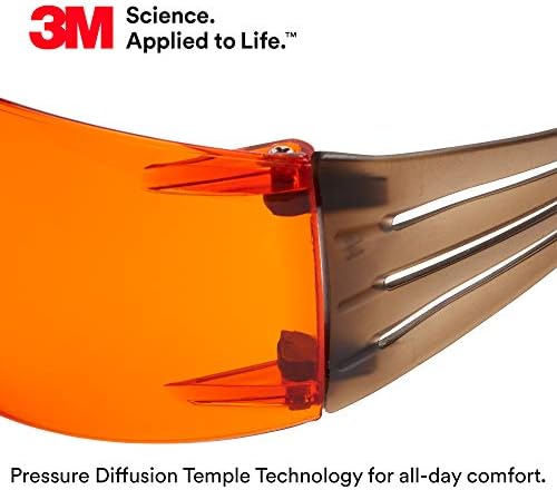 3M Safety Glasses, SecureFit, Scotchgard Orange Lens, Brown/Black Frame