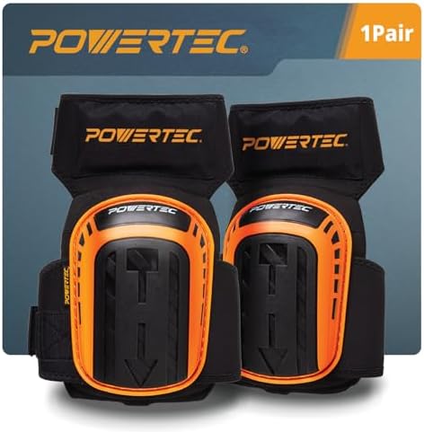 POWERTEC Safety Knee Pads for Men and Women Knee Support with Adjustable Thigh Straps Heavy Duty Shell Soft Foam and Extra Thick Gel Cushion for Work, Construction, Flooring, Roofing (71880)