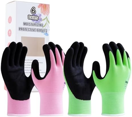 HandLove Gardening Gloves Women,Nitrile-Coated,6 Pairs,Small, Pink&Green