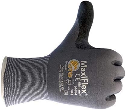 MaxiFlex 34-874 Seamless Knit Nylon Glove with Nitrile Coated Micro-Foam Grip on Palm and Fingers Gray/Black Dozen