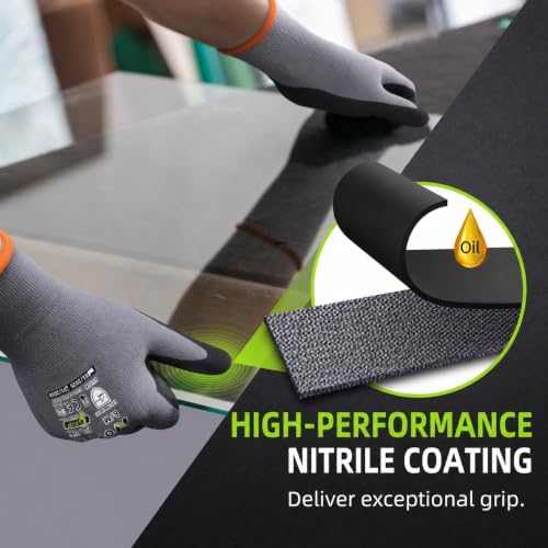 Safety Work Gloves Men, 12 Pairs Micro Foam Nitrile Coated Grip