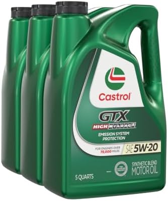 Castrol GTX High Mileage 5W-20 Synthetic Blend Motor Oil, 5 Qt, Pack of 3