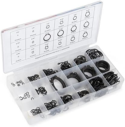 NEIKO 50458A Snap Ring Shop Assortment | 300 Piece Retaining Ring Set | 18 Sizes (1/8" - 1-1/4") | Heat-Treated Hardened Steel | Secure Parts on Grooved Shafts, Pins, Studs, etc.