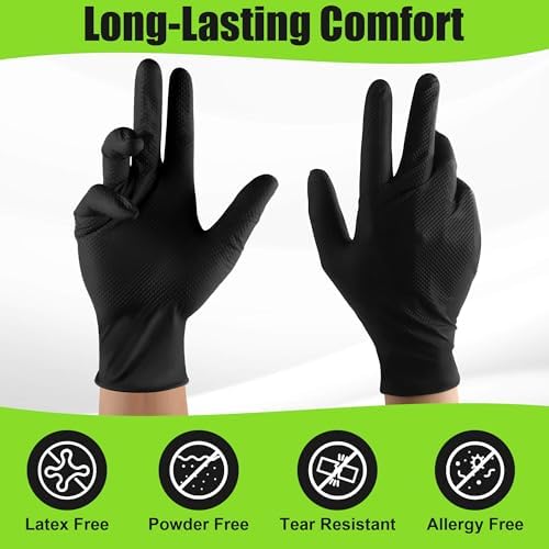 TREEGO Black 10 Mil Diamond Grip Nitrile Gloves Case, XL, 1000 Count