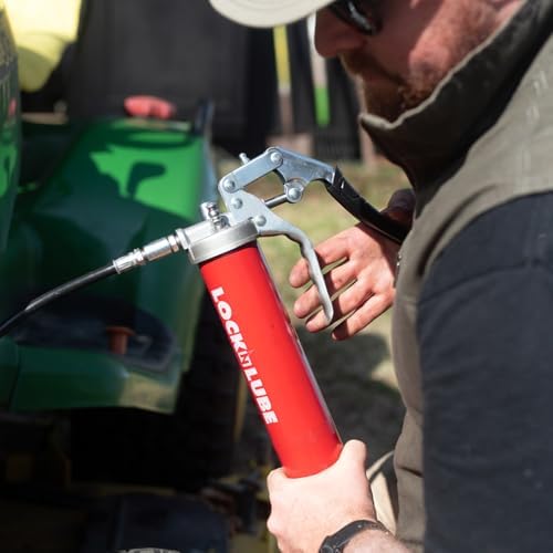 LockNLube Heavy-Duty Pistol Grip Grease Gun - Commercial/Residential - 20" Hose, Swivel, Coupler