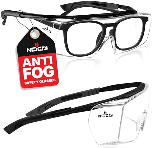 NoCry Anti Fog Safety Glasses that Fit Over Glasses with Scratch Resistant Lens — ANSI Z87 & OSHA Certified Over Glasses Safety Glasses for Men and Women with Adjustable Temples and 100% UV Protection