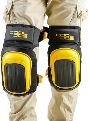 COOLJOB Professional Knee Pads with Heavy Duty Anti-Slip Cap, Comfortable Foam Cushion and Extra Thick Gel Padding for Construction Flooring, Reinforced & Adjustable Straps, Yellow