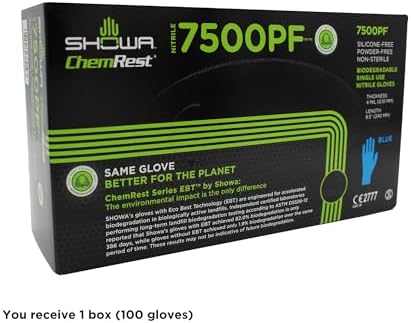 SHOWA 7500PF Nitrile Disposable Gloves, 4 Mil, Medium (1 Box/100 Gloves)