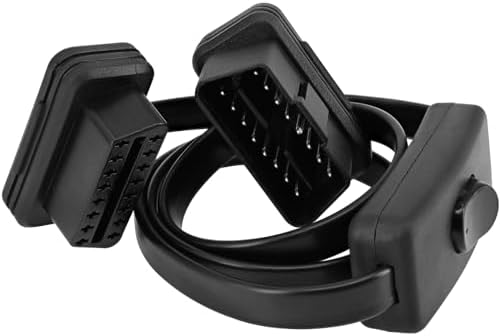 Yeebline OBDII 16 Pin Extension Cable with Switch, 0.6M/2Ft OBD-II OBD2 90 Degree Right Angle 16 Pin Auto Car Male to Female Flat Cord Diagnostic Extender Adapter