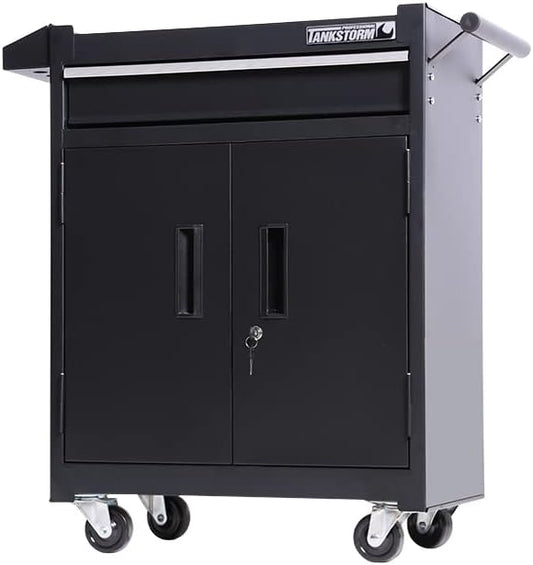 1 Drawer Tool Chest Heavy Duty Cart Steel Rolling Tool Box with Lockable Doors (TZ8 Black)