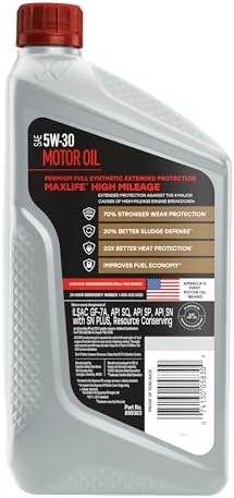 Valvoline MaxLife Extended Protection High Mileage 5W-30 Full Synthetic Motor Oil 1 Quart