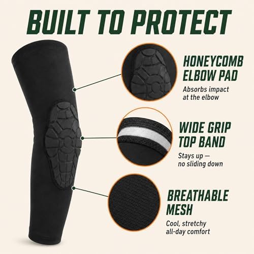 AceList Kids Youth Elbow Pads (Pair) - Honeycomb Padded Compression Arm Sleeves for Baseball, Softball, Volleyball & Basketball - Youth Elbow Guard for Boys & Girls Ages 5-15