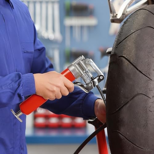 KRETLAW Mini Grease Gun (3000PSI) with Double 3oz Cartridge Grease and 12'' Flex Hose, Reinforced Coupler for Automotive, Red