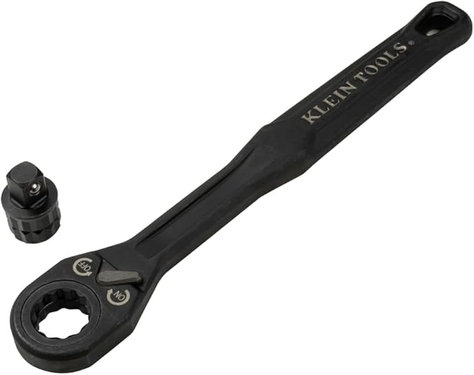 KLEIN TOOLS 65408ADP KNECT (M) Pass Through Ratchet and 3/8-Inch Socket Adapter Set, 90-Tooth Wrench for Extended Threaded Rods, Compact and Comfortable Grip, Traditional Socket Compatibility