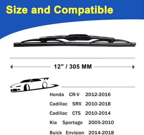 12 Inch Rear Wiper Blade for 2012-2016 Honda CR-V/2010-2018 Cadillac SRX Windshield Wiper Blade Set (Set of 2)