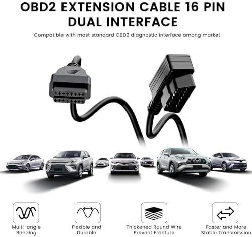 ANCEL 2 ft OBD2 Extension Cable, 16-Pin Male to Female OBD2 Adapter