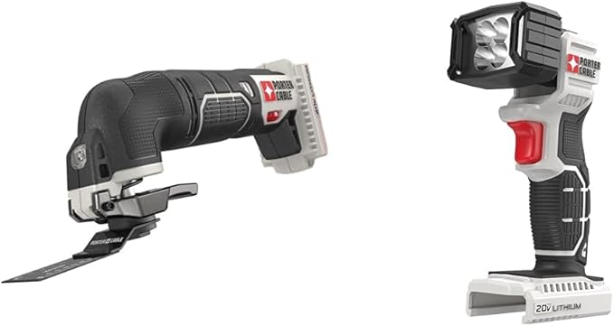PORTER-CABLE 20V MAX* Oscillating Tool with 11-Piece Accessories, Tool Only (PCC710B) & 20V MAX* LED Work Light, Tool Only (PCC700B)