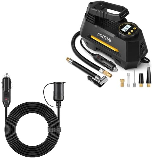 AstroAI Air Compressor Tire Inflator and Cigarette Lighter Extension Cord 12FT Bundle