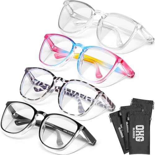 OXG 4 Pack Safety Glasses Anti Fog Goggles, Blue Light Blocking Stylish Safety Glasses for Women Nurses Protective Eyewear