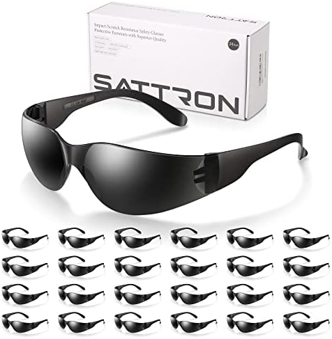24 Pack of Tinted Safety Glasses (Protective Safety Sunglasses) Ploycarbonate Dark Smoke Lenses for UV Protection, Scratch & Impact Resistant, Perfect for Construction, Outdoor Work, Shooting and More
