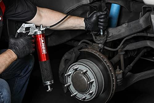 ARES 53015 – Professional Pistol Grip Grease Gun – Includes 18-Inch Flex Hose with Spring Guard and 6-Inch Offset Extension – 4500 PSI Working Pressure Rating
