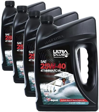 ULTRA 1PLUS U1P-Aqua SAE 25W-40 Synthetic Blend 4T Marine Engine Oil NMMA FC-W (Gallon) (Pack of 4)
