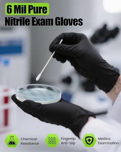 TREEGO Black Nitrile Disposable Gloves, Medium, 6 Mil, 100 Count